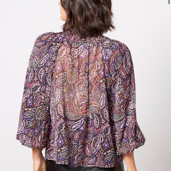 NWT Sanctuary royal paisley breezy smock neck blouse size XS - Picture 2 of 9